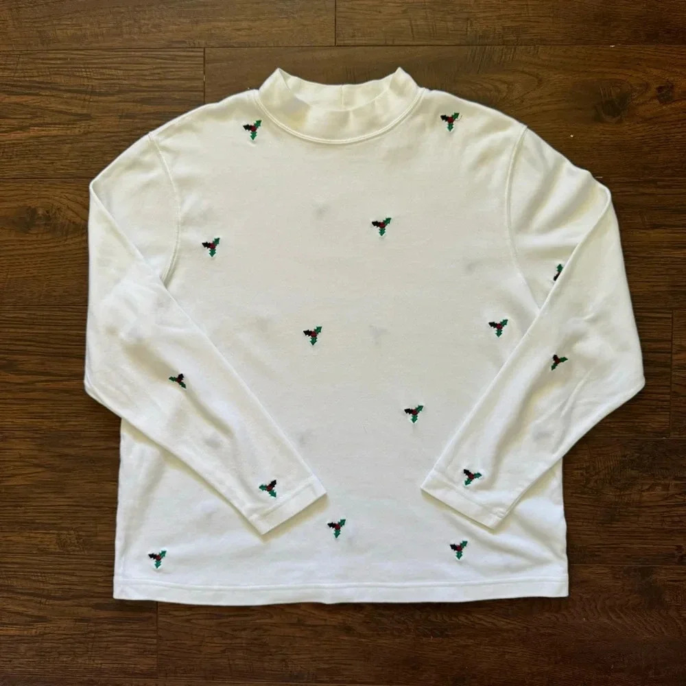 Bechamel Mistletoe Turtleneck Holiday Long Sleeve White Womens Large